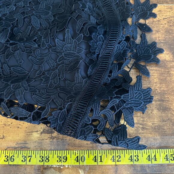 NWT Eliza J Lace Guipure Lace Asymmetrical Dress Size 12 Navy Short Sleeve $188 - Picture 9 of 12